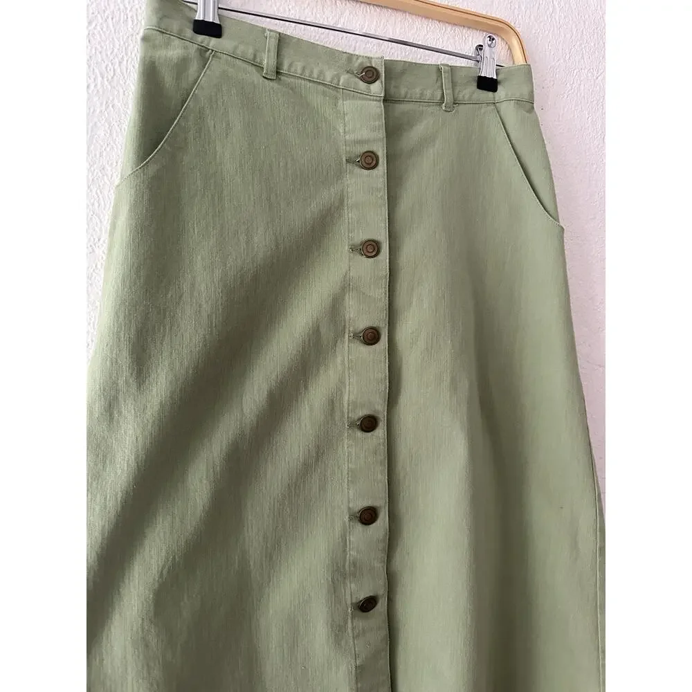 Christopher & Banks Women's Green Stretch Button Front Knee Length Skirt Size 4 - Picture 3 of 15